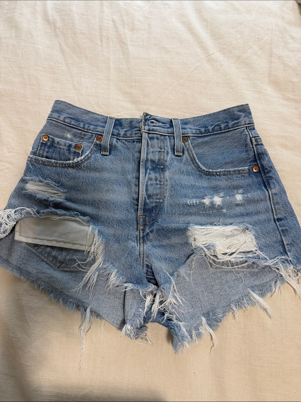 Levi's Light Blue Distressed High-Rise Denim Shorts